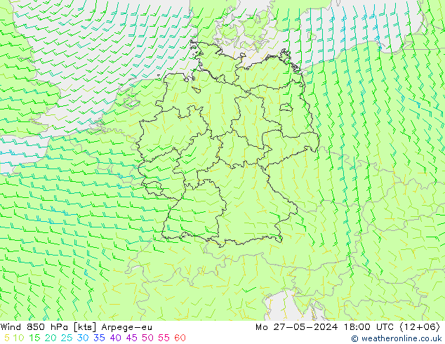 wiatr 850 hPa Arpege-eu pon. 27.05.2024 18 UTC