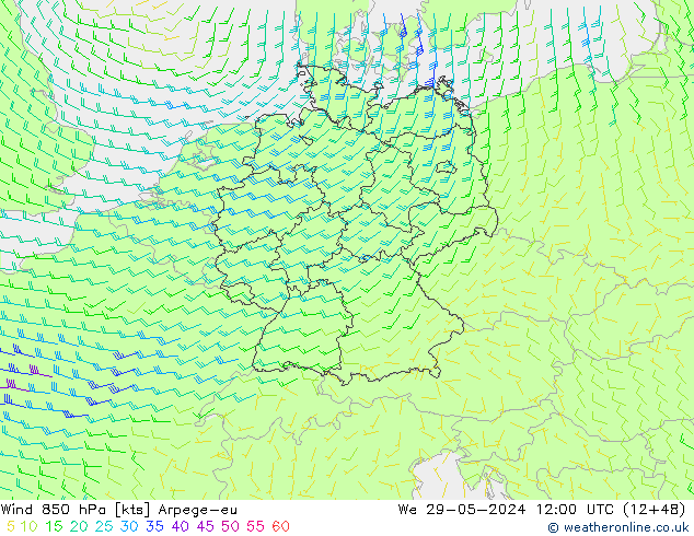 Wind 850 hPa Arpege-eu We 29.05.2024 12 UTC