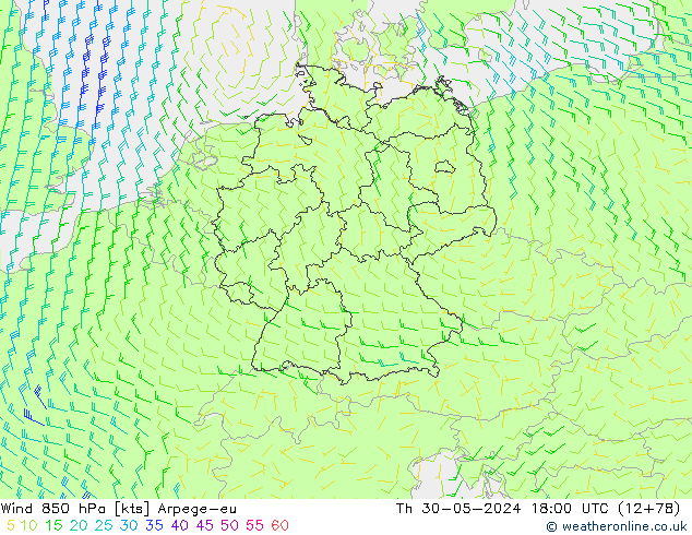 Wind 850 hPa Arpege-eu do 30.05.2024 18 UTC