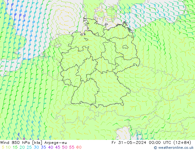 Wind 850 hPa Arpege-eu vr 31.05.2024 00 UTC