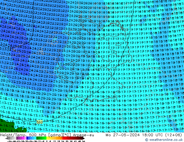 Height/Temp. 500 hPa Arpege-eu 星期一 27.05.2024 18 UTC