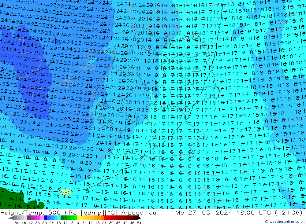 Yükseklik/Sıc. 500 hPa Arpege-eu Pzt 27.05.2024 18 UTC