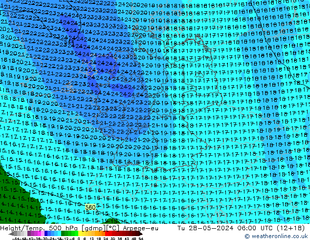 Yükseklik/Sıc. 500 hPa Arpege-eu Sa 28.05.2024 06 UTC