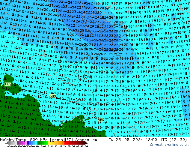 Géop./Temp. 500 hPa Arpege-eu mar 28.05.2024 18 UTC