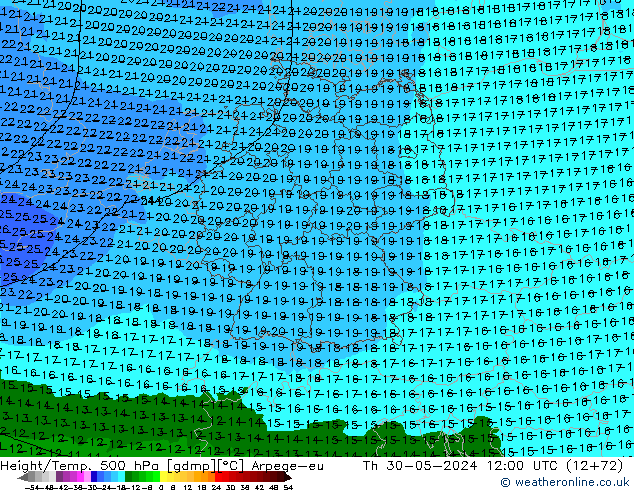 Height/Temp. 500 hPa Arpege-eu  30.05.2024 12 UTC