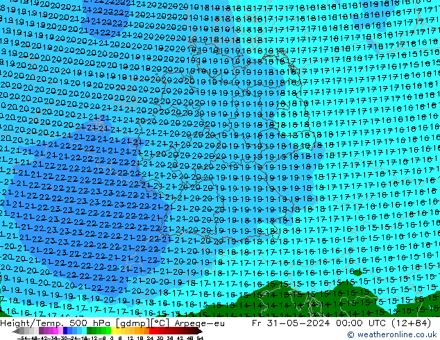 Geop./Temp. 500 hPa Arpege-eu vie 31.05.2024 00 UTC