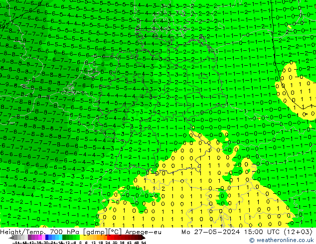 Height/Temp. 700 hPa Arpege-eu Seg 27.05.2024 15 UTC