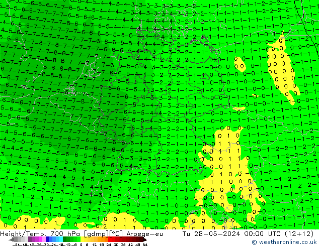 Hoogte/Temp. 700 hPa Arpege-eu di 28.05.2024 00 UTC