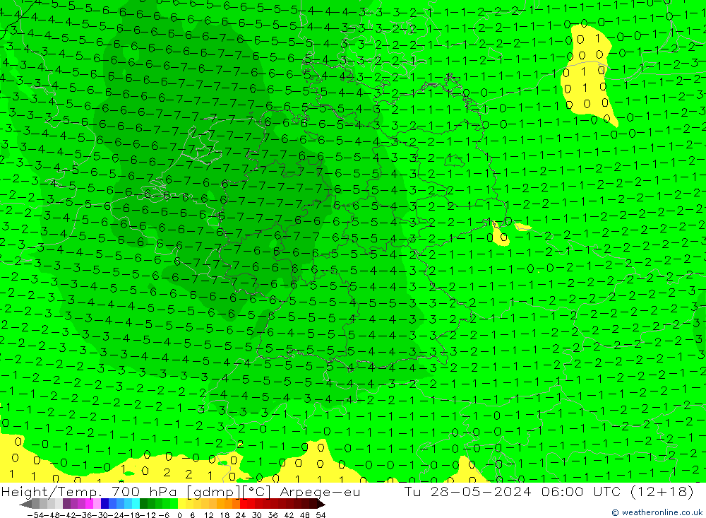 Height/Temp. 700 гПа Arpege-eu вт 28.05.2024 06 UTC