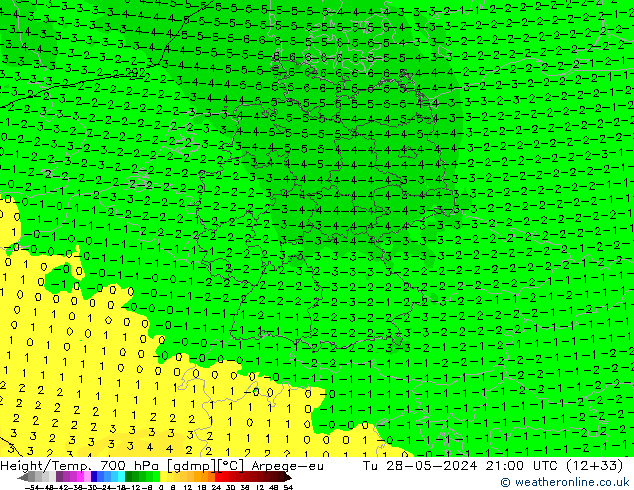 Height/Temp. 700 hPa Arpege-eu  28.05.2024 21 UTC