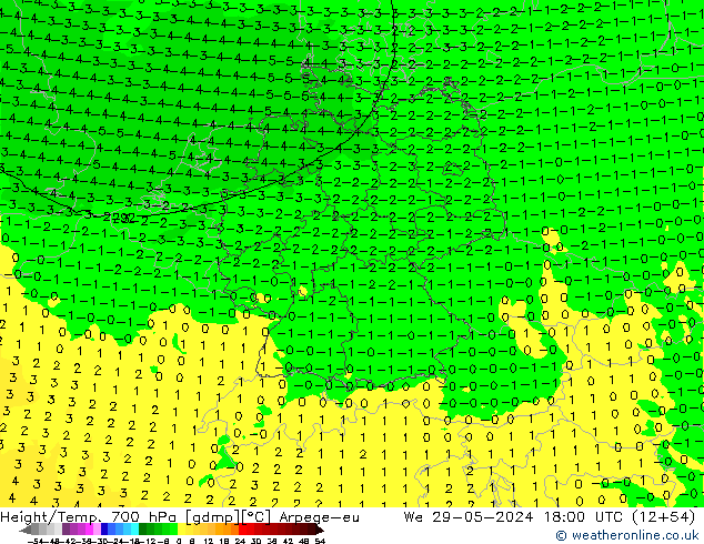 Height/Temp. 700 hPa Arpege-eu Qua 29.05.2024 18 UTC