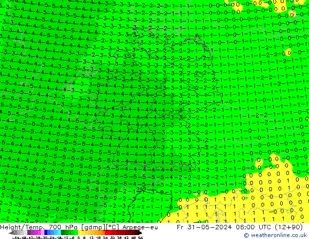 Height/Temp. 700 hPa Arpege-eu Pá 31.05.2024 06 UTC