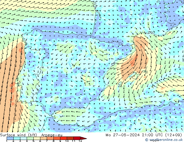 wiatr 10 m (bft) Arpege-eu pon. 27.05.2024 21 UTC