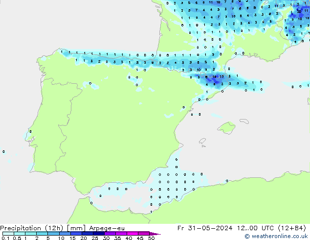 Precipitación (12h) Arpege-eu vie 31.05.2024 00 UTC