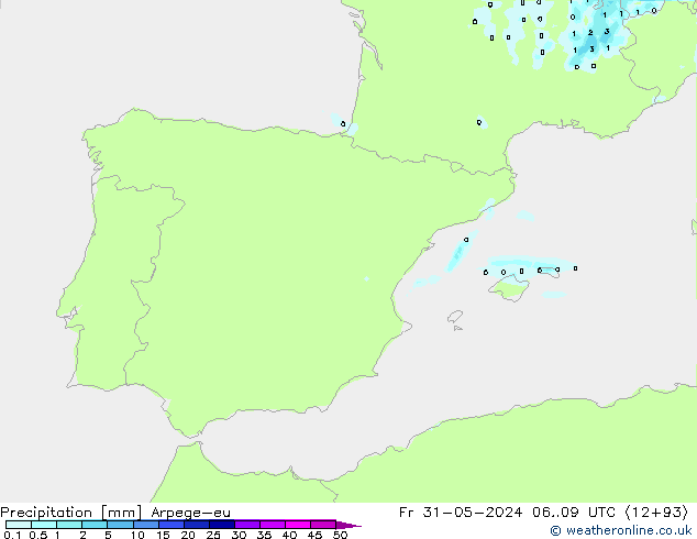 Precipitazione Arpege-eu ven 31.05.2024 09 UTC