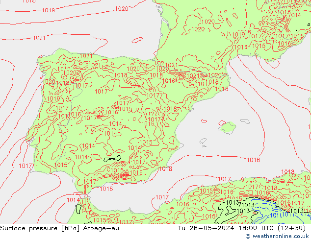 Surface pressure Arpege-eu Tu 28.05.2024 18 UTC