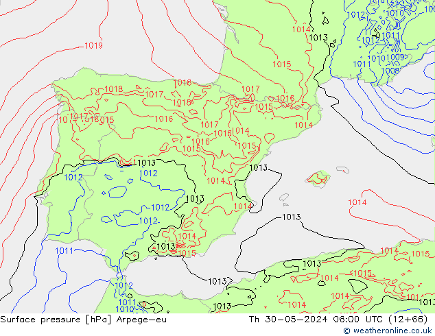 Pressione al suolo Arpege-eu gio 30.05.2024 06 UTC