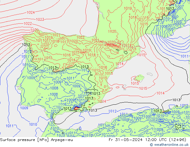 Presión superficial Arpege-eu vie 31.05.2024 12 UTC