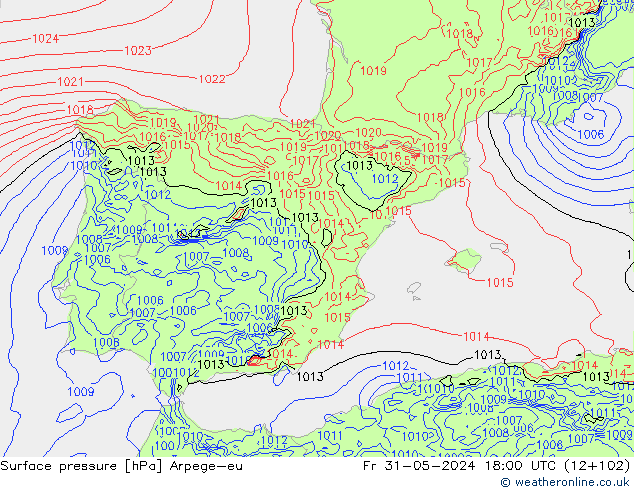 Surface pressure Arpege-eu Fr 31.05.2024 18 UTC