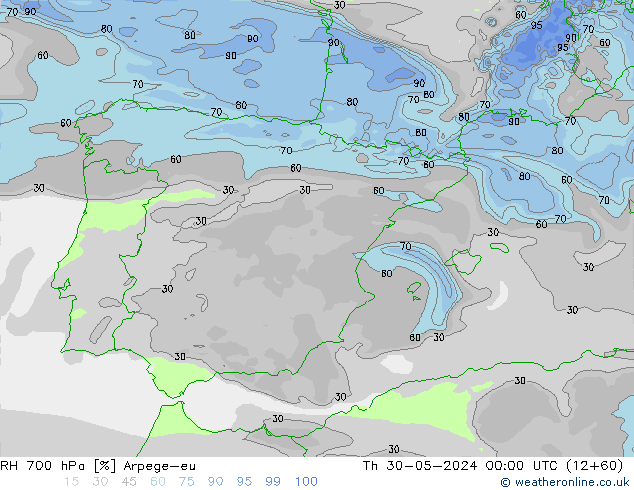 700 hPa Nispi Nem Arpege-eu Per 30.05.2024 00 UTC