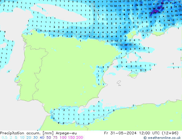 Precipitation accum. Arpege-eu Sex 31.05.2024 12 UTC