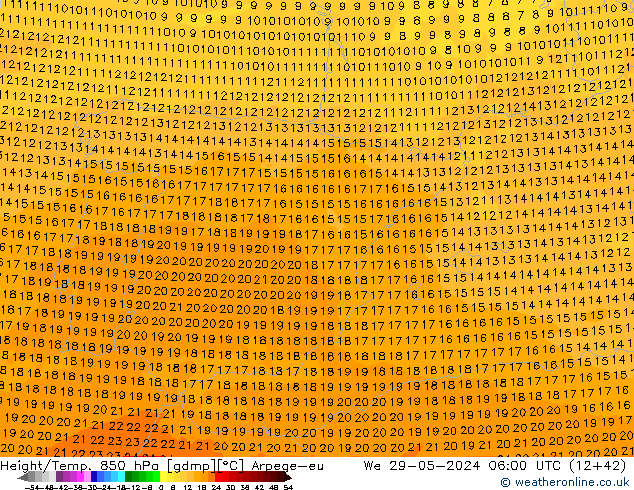 Geop./Temp. 850 hPa Arpege-eu mié 29.05.2024 06 UTC