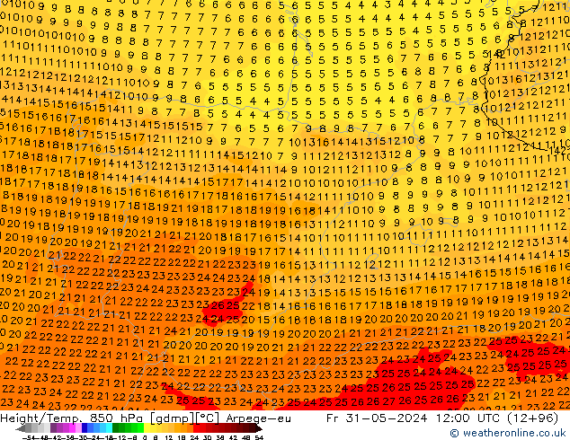 Height/Temp. 850 hPa Arpege-eu ven 31.05.2024 12 UTC