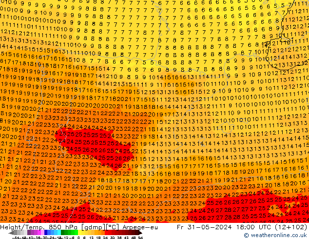 Height/Temp. 850 hPa Arpege-eu  31.05.2024 18 UTC