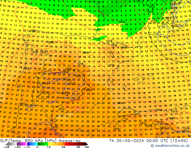 SLP/Temp. 850 hPa Arpege-eu Th 30.05.2024 00 UTC