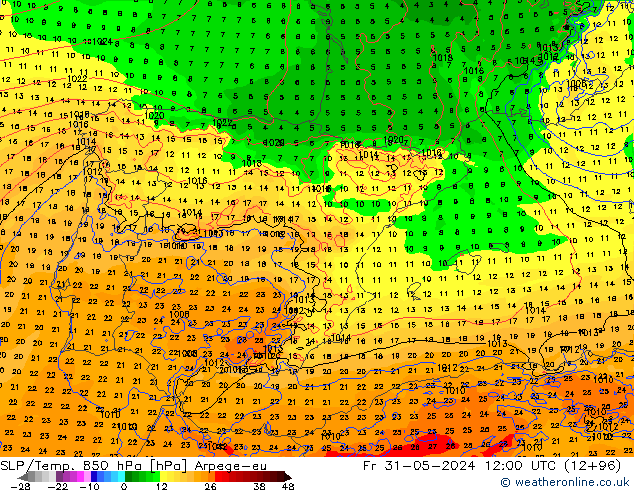 SLP/Temp. 850 hPa Arpege-eu ven 31.05.2024 12 UTC