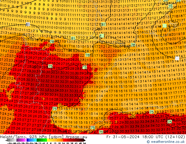 Height/Temp. 925 hPa Arpege-eu  31.05.2024 18 UTC