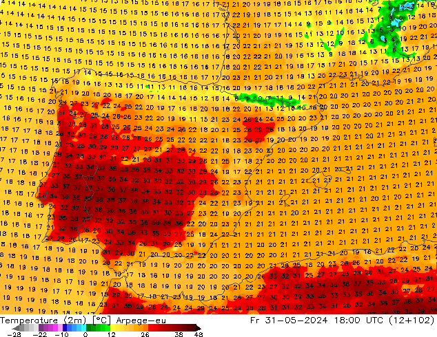 Temperatura (2m) Arpege-eu Sex 31.05.2024 18 UTC