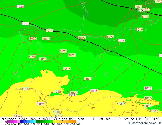 Espesor 500-1000 hPa Arpege-eu mar 28.05.2024 06 UTC