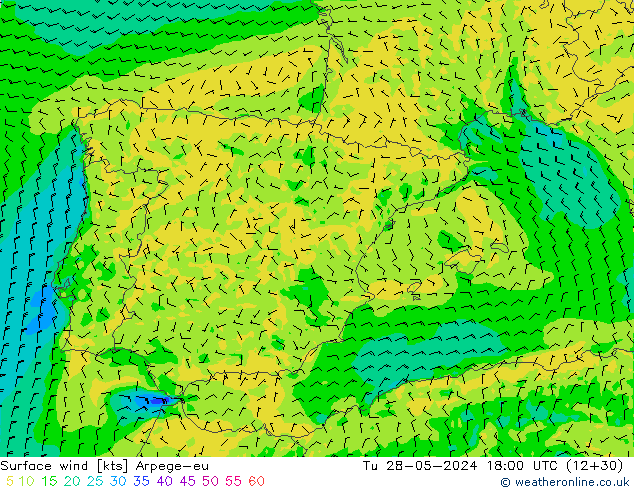 Viento 10 m Arpege-eu mar 28.05.2024 18 UTC