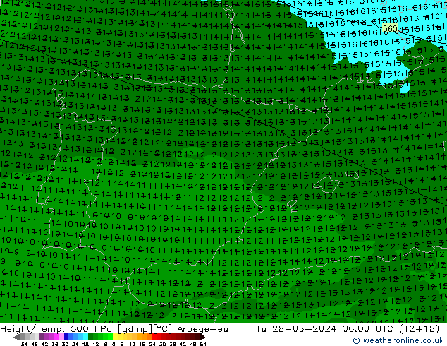 Geop./Temp. 500 hPa Arpege-eu mar 28.05.2024 06 UTC