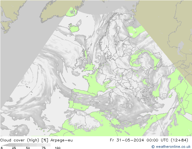 Cloud cover (high) Arpege-eu Fr 31.05.2024 00 UTC