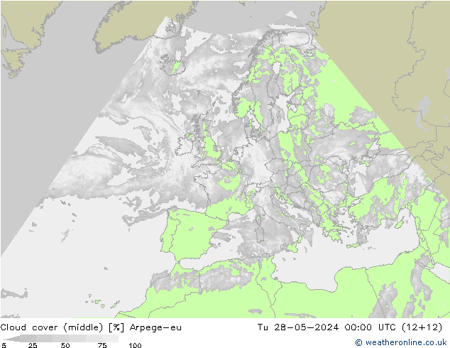 Wolken (mittel) Arpege-eu Di 28.05.2024 00 UTC