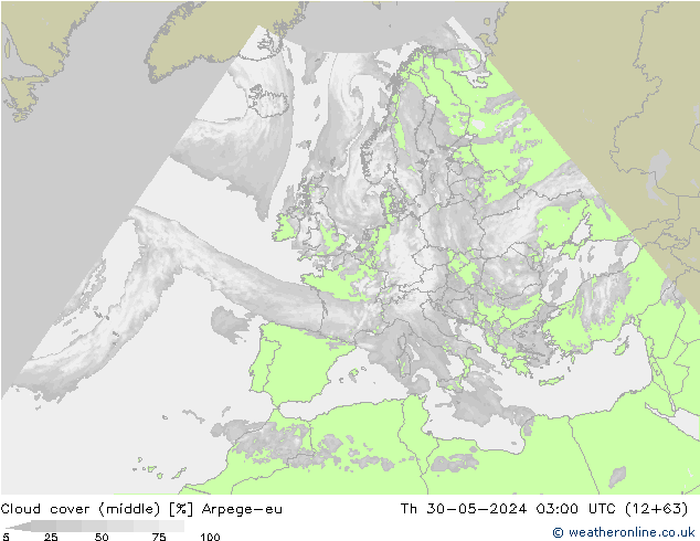 Cloud cover (middle) Arpege-eu Th 30.05.2024 03 UTC