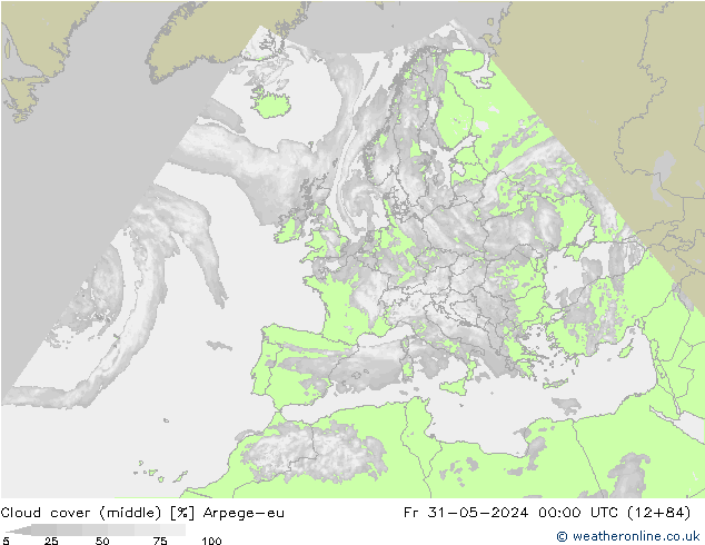 Cloud cover (middle) Arpege-eu Fr 31.05.2024 00 UTC