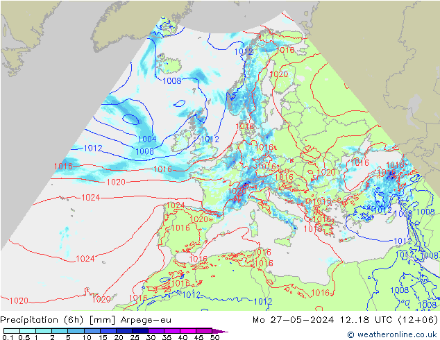 Precipitation (6h) Arpege-eu Mo 27.05.2024 18 UTC