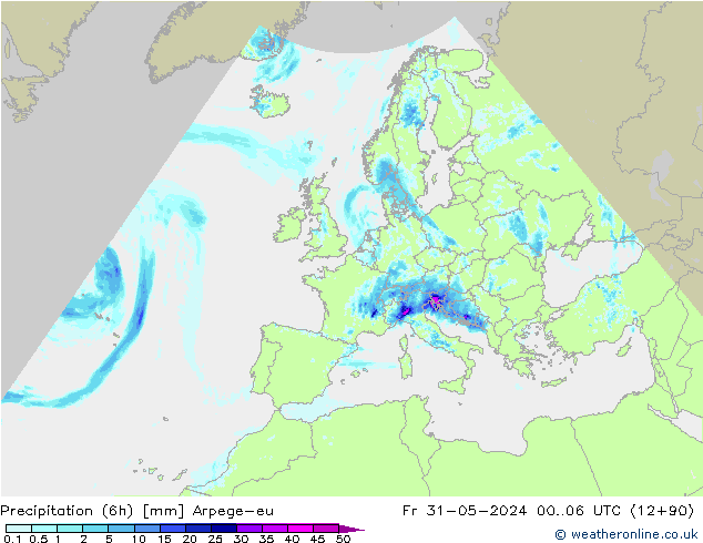Precipitation (6h) Arpege-eu Pá 31.05.2024 06 UTC
