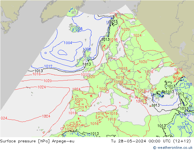 Surface pressure Arpege-eu Tu 28.05.2024 00 UTC