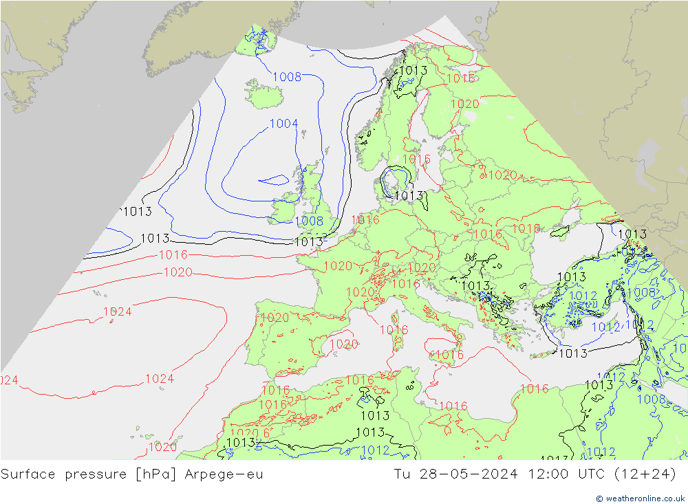 Pressione al suolo Arpege-eu mar 28.05.2024 12 UTC