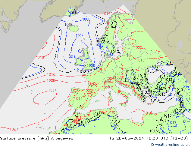 Surface pressure Arpege-eu Tu 28.05.2024 18 UTC