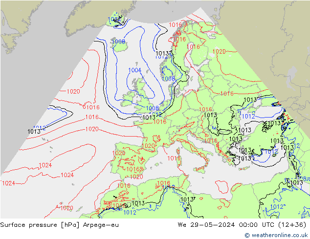 Pressione al suolo Arpege-eu mer 29.05.2024 00 UTC