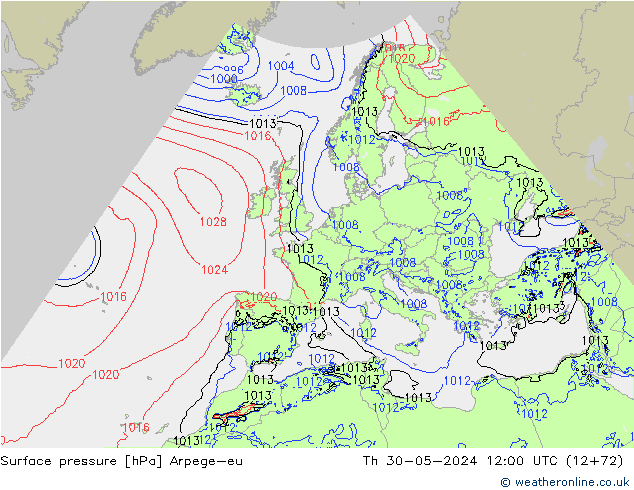 Surface pressure Arpege-eu Th 30.05.2024 12 UTC