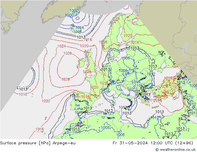 Pressione al suolo Arpege-eu ven 31.05.2024 12 UTC