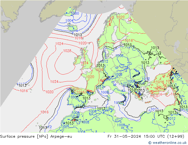 Surface pressure Arpege-eu Fr 31.05.2024 15 UTC