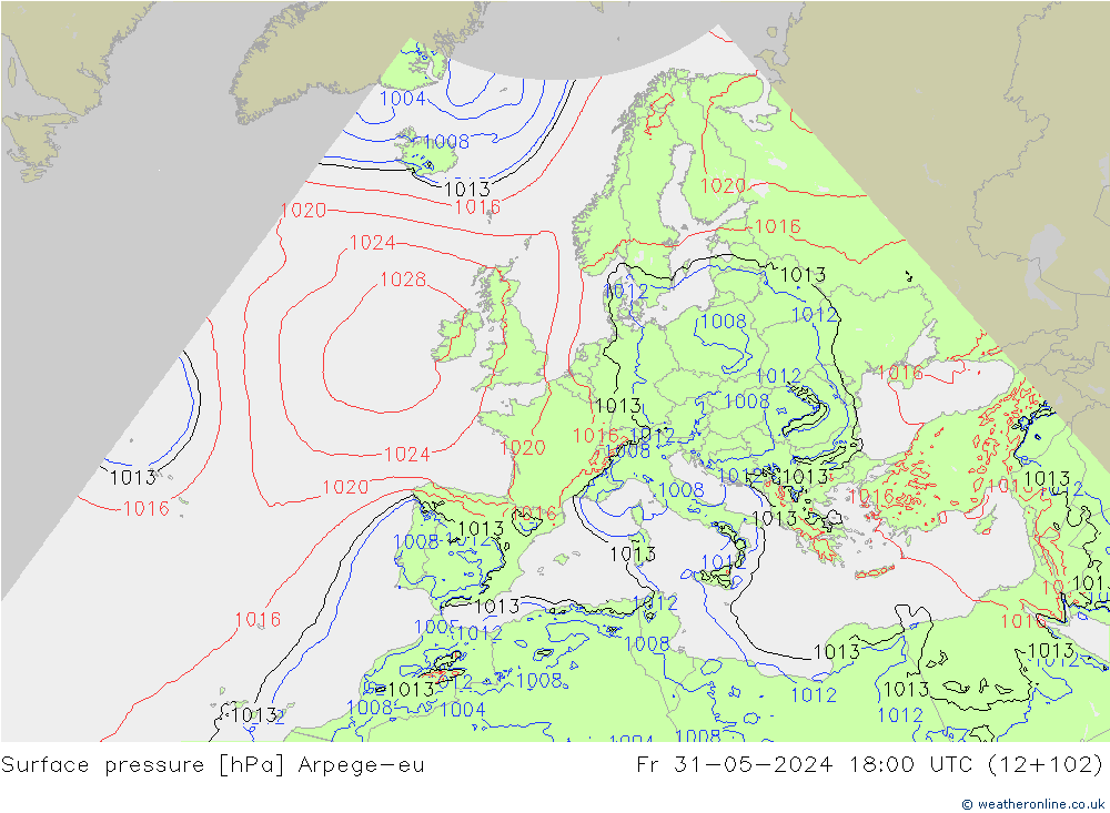 приземное давление Arpege-eu пт 31.05.2024 18 UTC