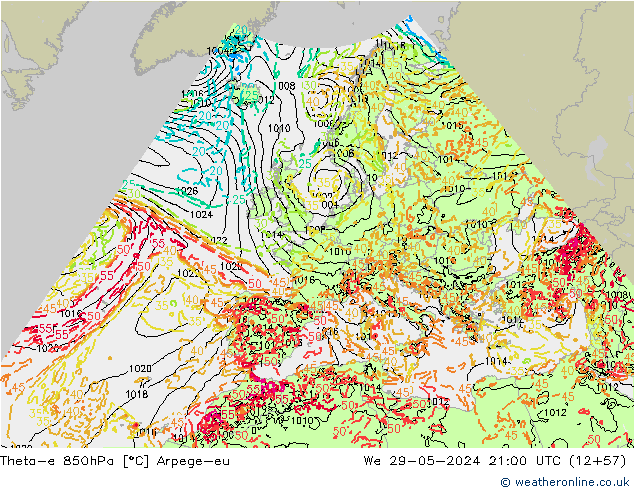 Theta-e 850hPa Arpege-eu  29.05.2024 21 UTC